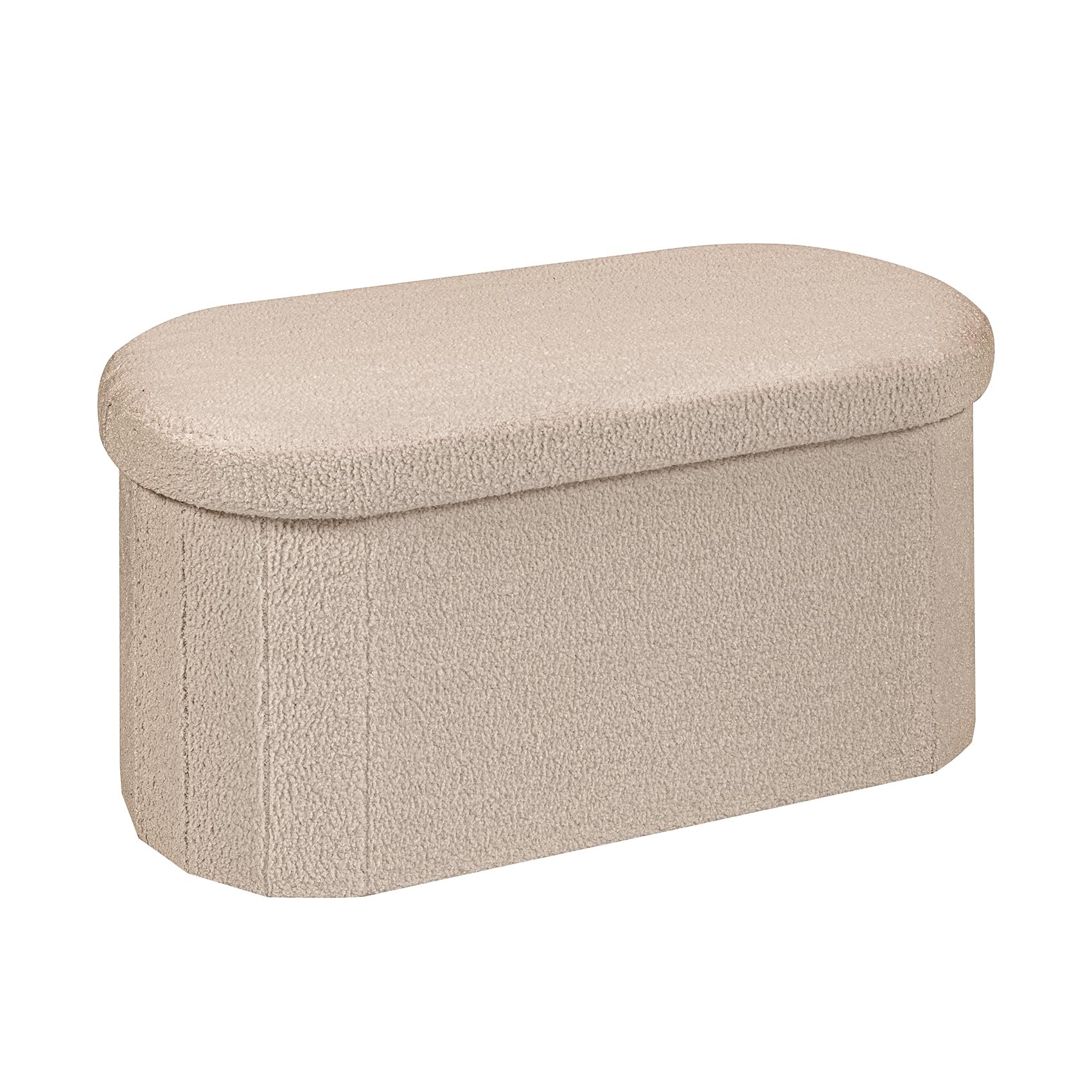 Bonlife Folding Ottoman Storage Bench,Boucle Footstool Oval, End of Bed Stool, Ideal for Living Room, Bedroom,76x38x38cm,Beige