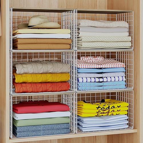 Miniatura 10 de Organizadores de armario ampliados y elevados y estantes de almacenamiento con tablero superior, juego de 3 estantes apilables para armario, cesta
