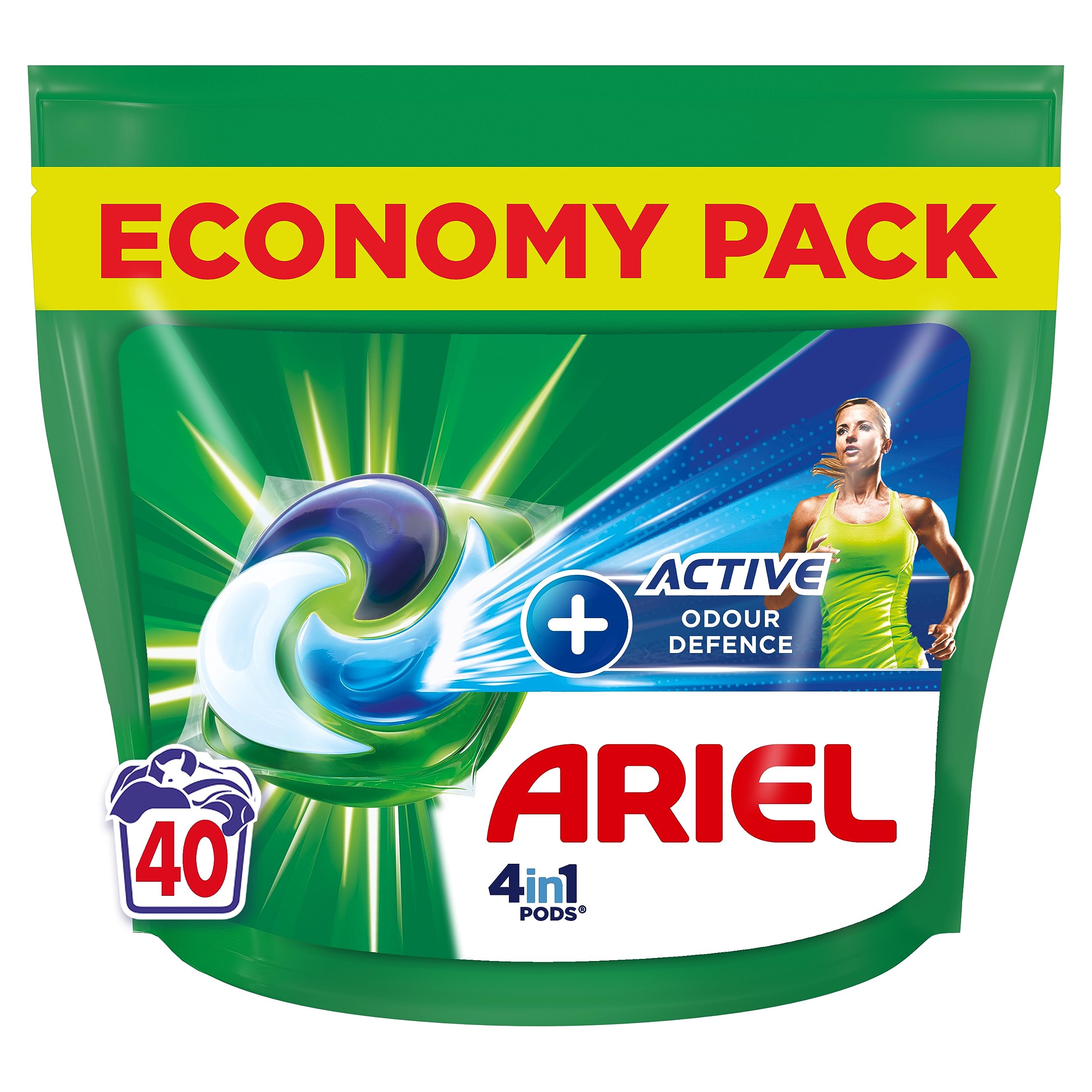 Ariel Cápsulas 4 en 1, detergente líquido en cápsulas, 40 lavados, Touch De Febreze, Active Odor Defense, fragancia limpiadora 2 veces más larga, impecable, incluso en ciclos cortos y fríos, fabricado