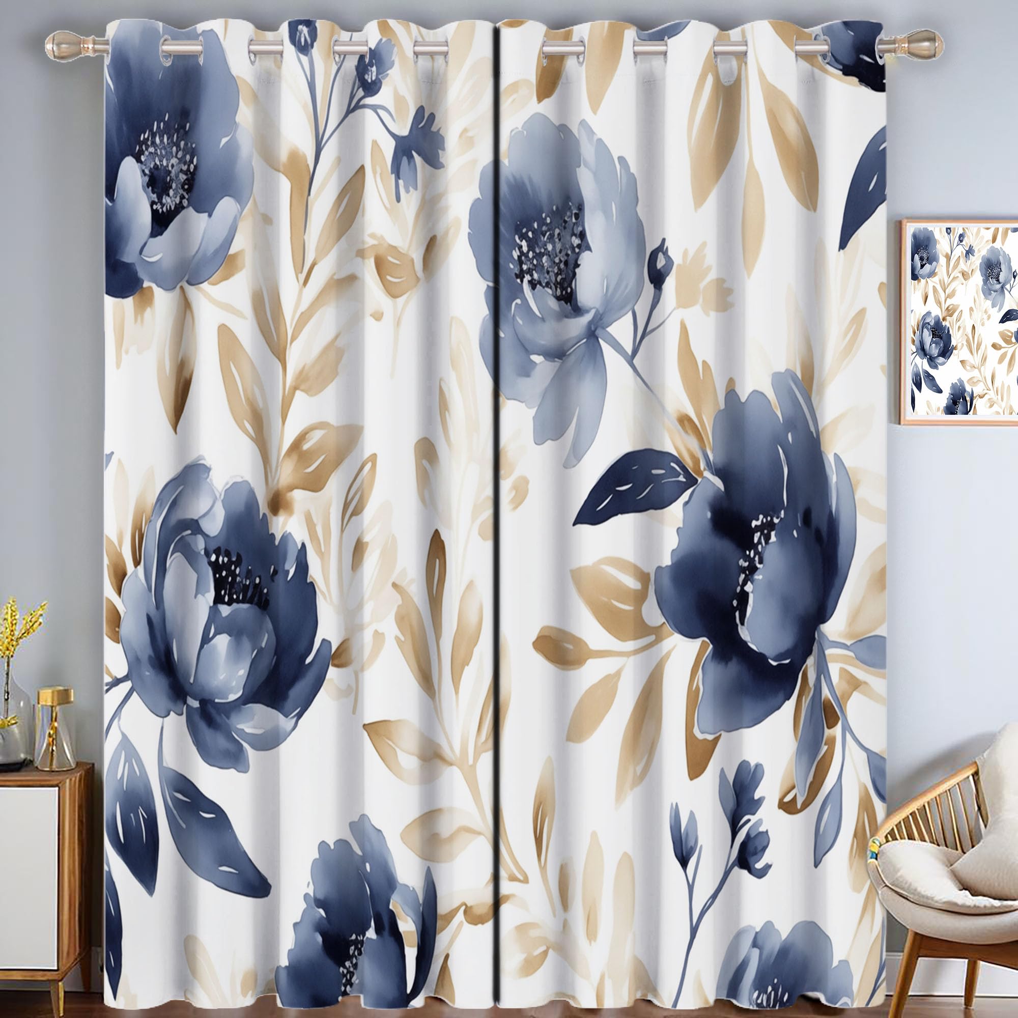 Rideaux avec motif pivoine beige 140x225 cm occultants et thermiques