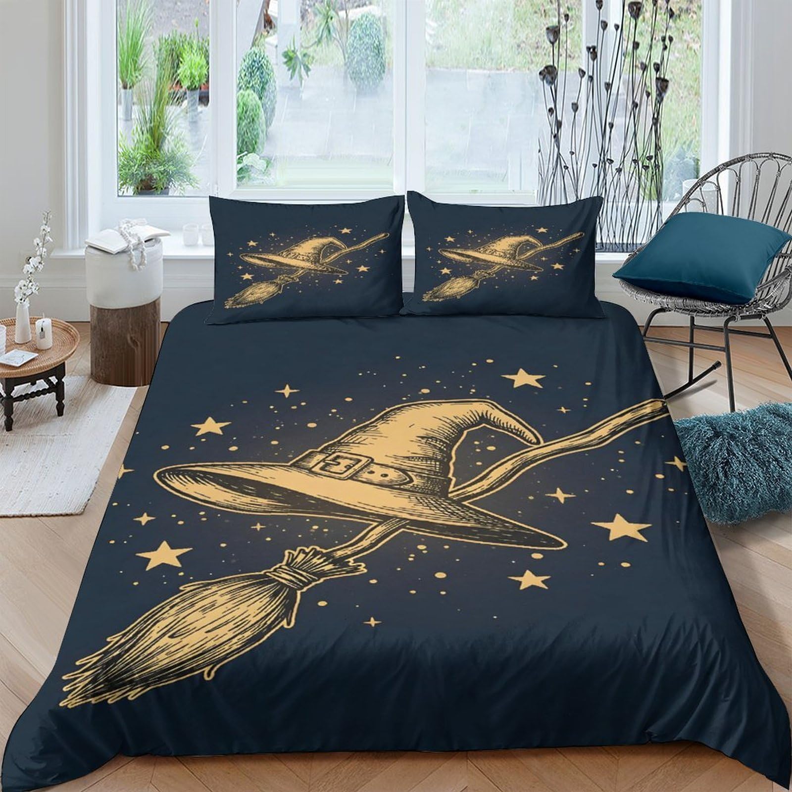 Ctjqhvkz Style-6 3D Printed Wizard Hat Fitted Sheet Microfiber Soft Dark Magic Stars Bed Cover For Bedroom Dorm Mattress Decor Single（135X200cm）
