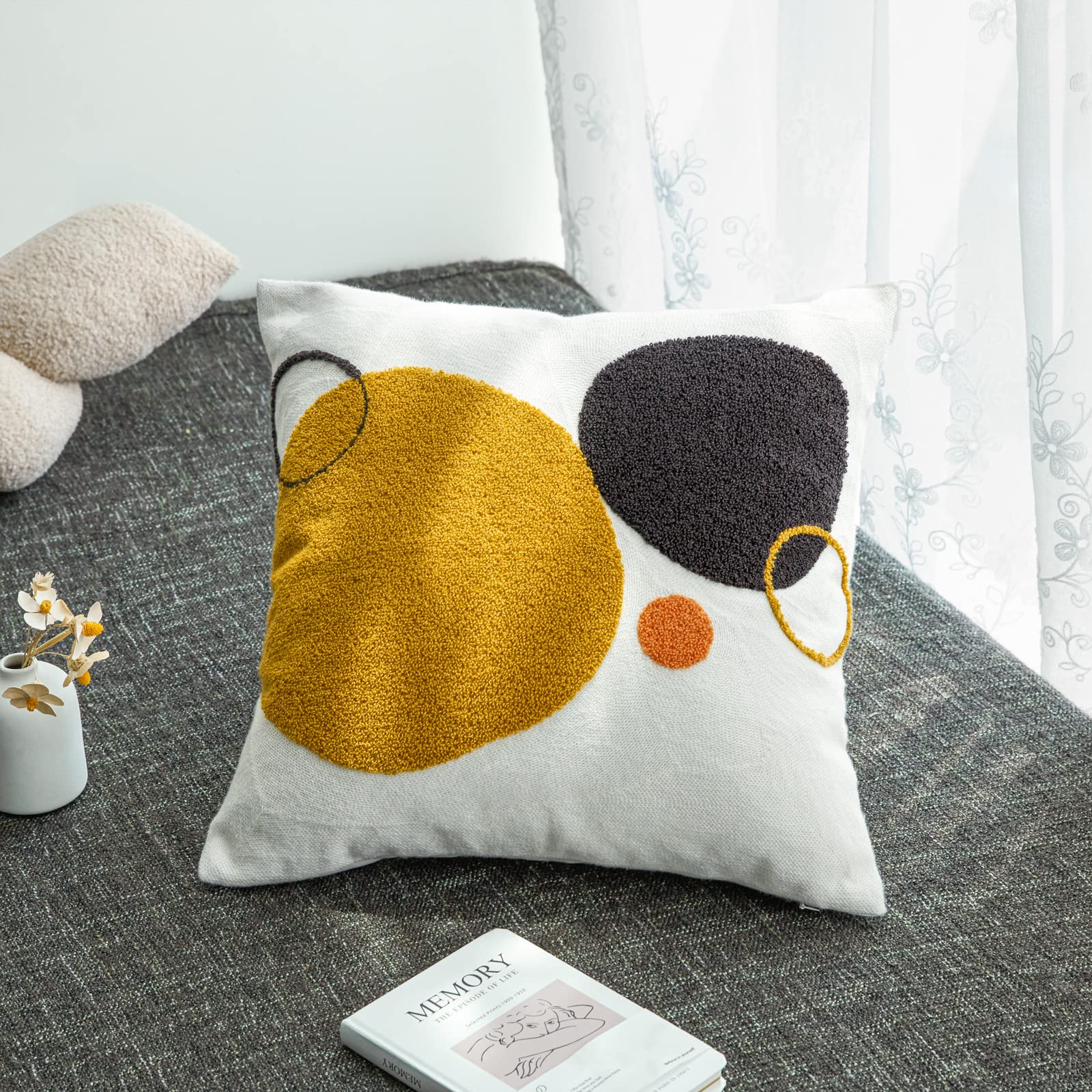 Smiling Onion Boho Geo Decorative Throw Pillow Cover, Decorative Colored Pillowcase for Couch Sofa Bed Stylish Decor, Simple Cotton Textured Cushion