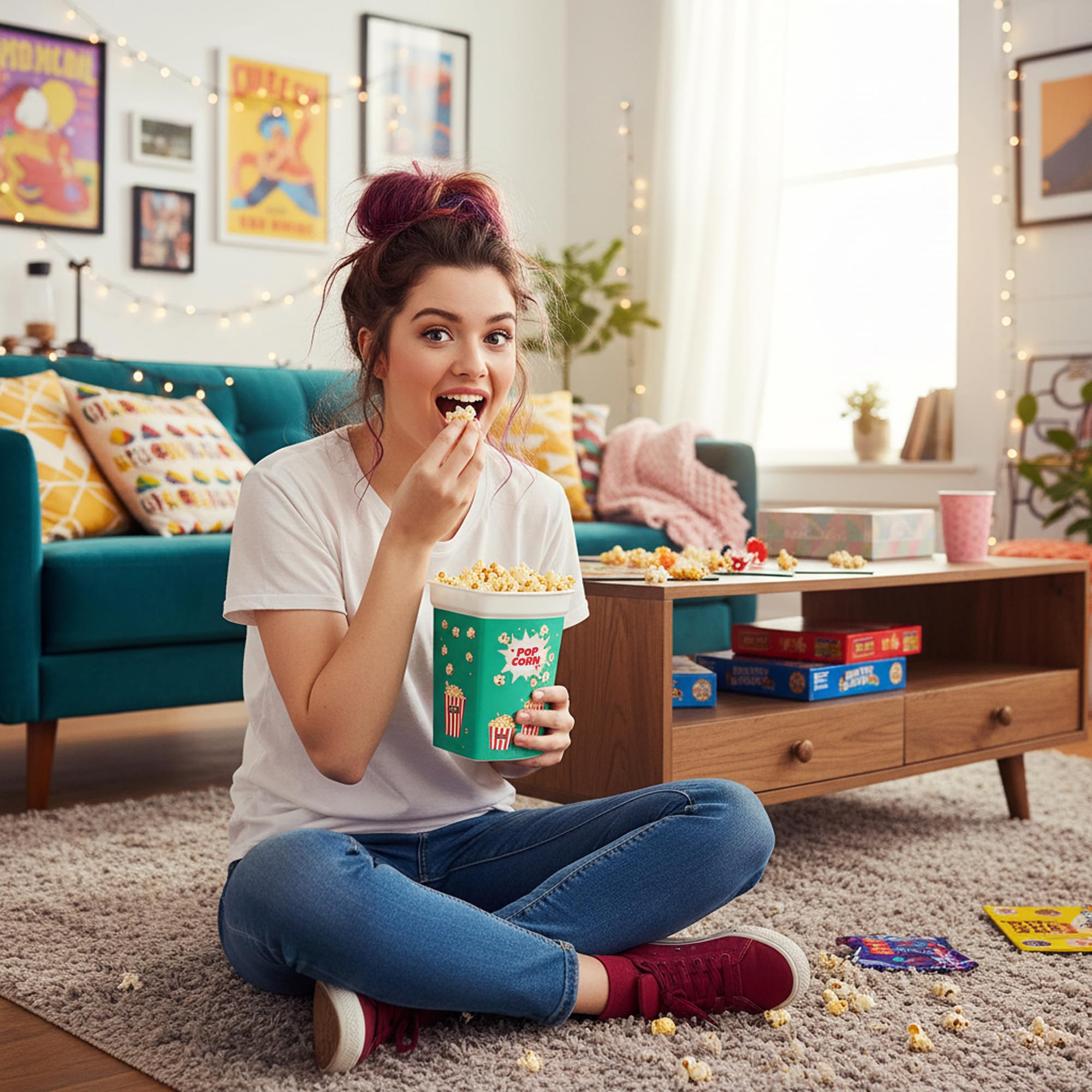 Mix 6-teiliges wiederverwendbares Kunststoff-Popcornbehälter/Popcornschalen-Set für Kinoabende – waschbar in der Spülmaschine – BPA-frei (2 rot, 2 grün und 2 gelb) (6)