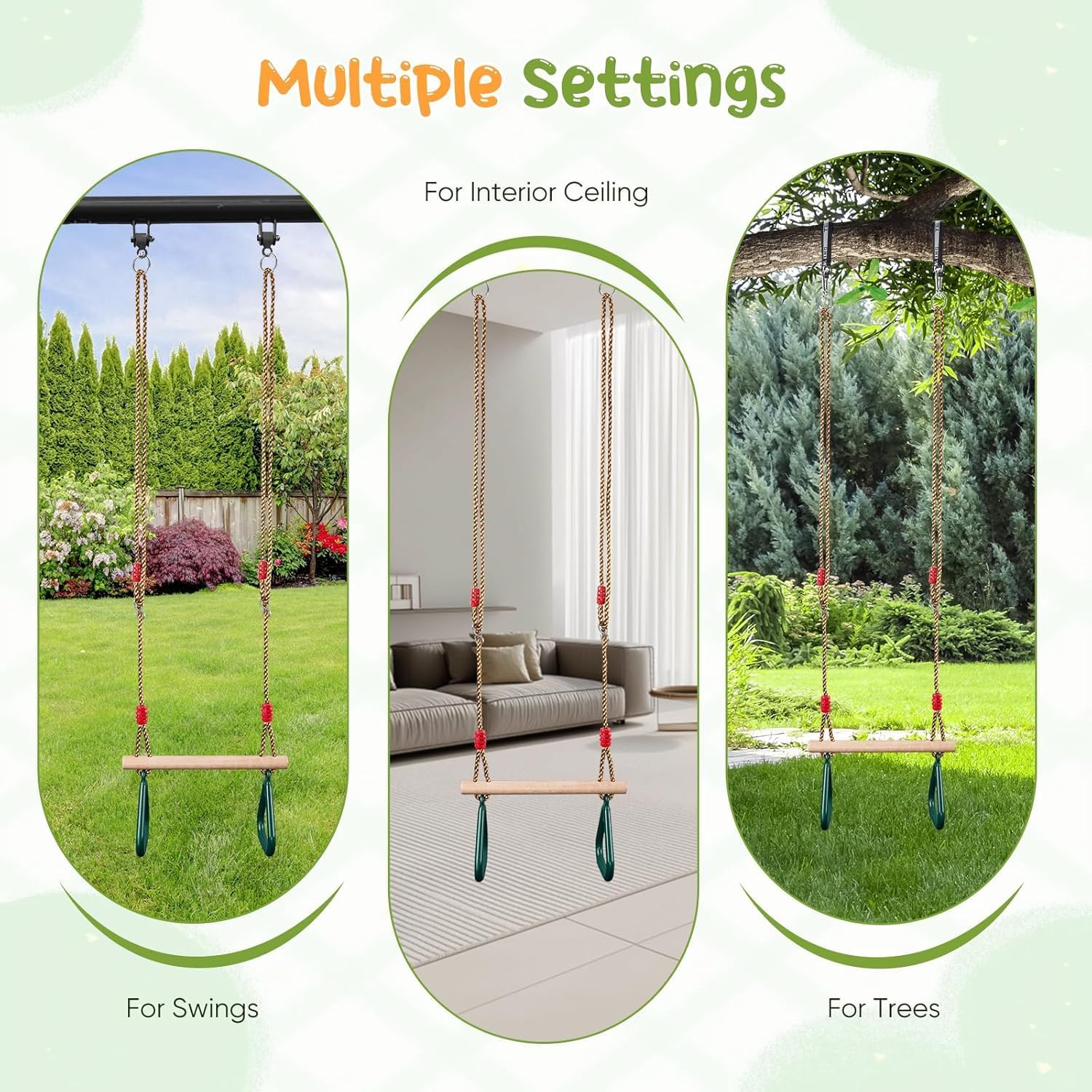 2 in 1 Trapeze Swing,Children's Swing Outdoor Indoor,Gymnastics Rings - Image 9