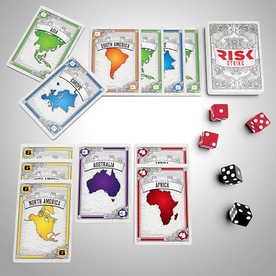 Risk Strike Cards and Dice Game, Quick-Playing Strategy Card Game for 2-5 Players, 20 Min. Average, Family Games, Party Games - İngilizce versiyon
