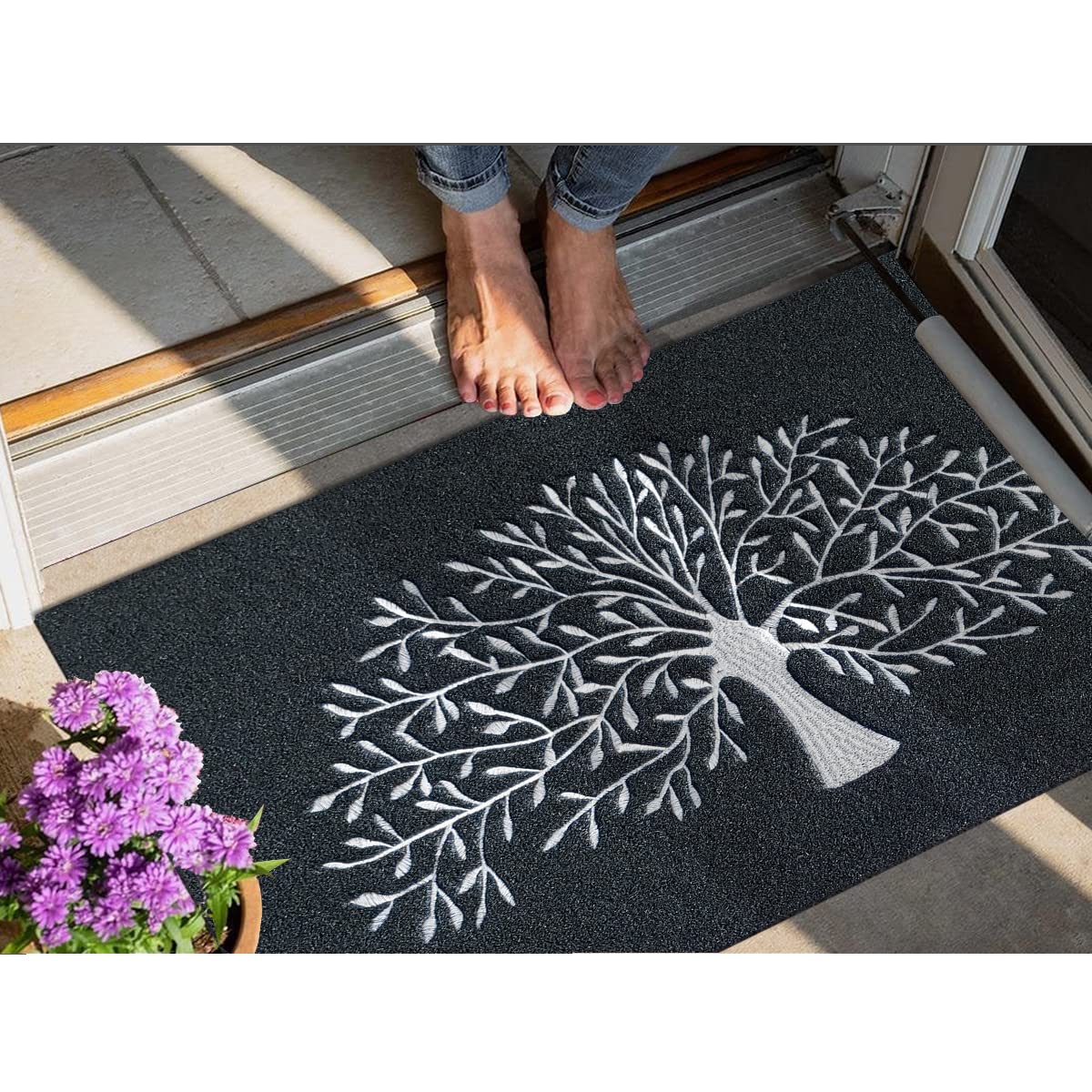 AOAOPQ Tappetino di benvenuto per esterni e interni, resistente, impermeabile, antiscivolo, per ingresso, corridoio, cucina, facile da pulire, tappetino in gomma 60 x 90 cm, albero nero
