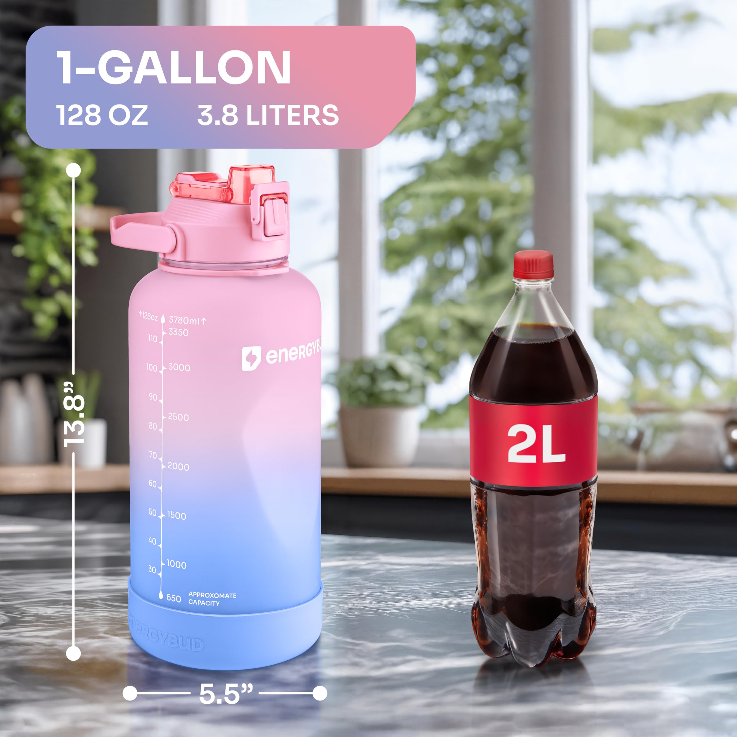 Wasserflasche mit 3,6 l Fassungsvermögen – motivierende Zeitmarkierungen für tägliche Hydratationsziele – auslaufsicheres, BPA-freies Tritan mit abnehmbarem Strohhalm