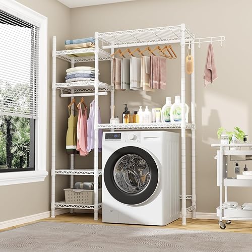 Miniatura 3 de Ulif U7 - Almacenamiento sobre la lavadora y secadora, ahorro de espacio de alta resistencia con 6 estantes y 2 barras para colgar, estante de