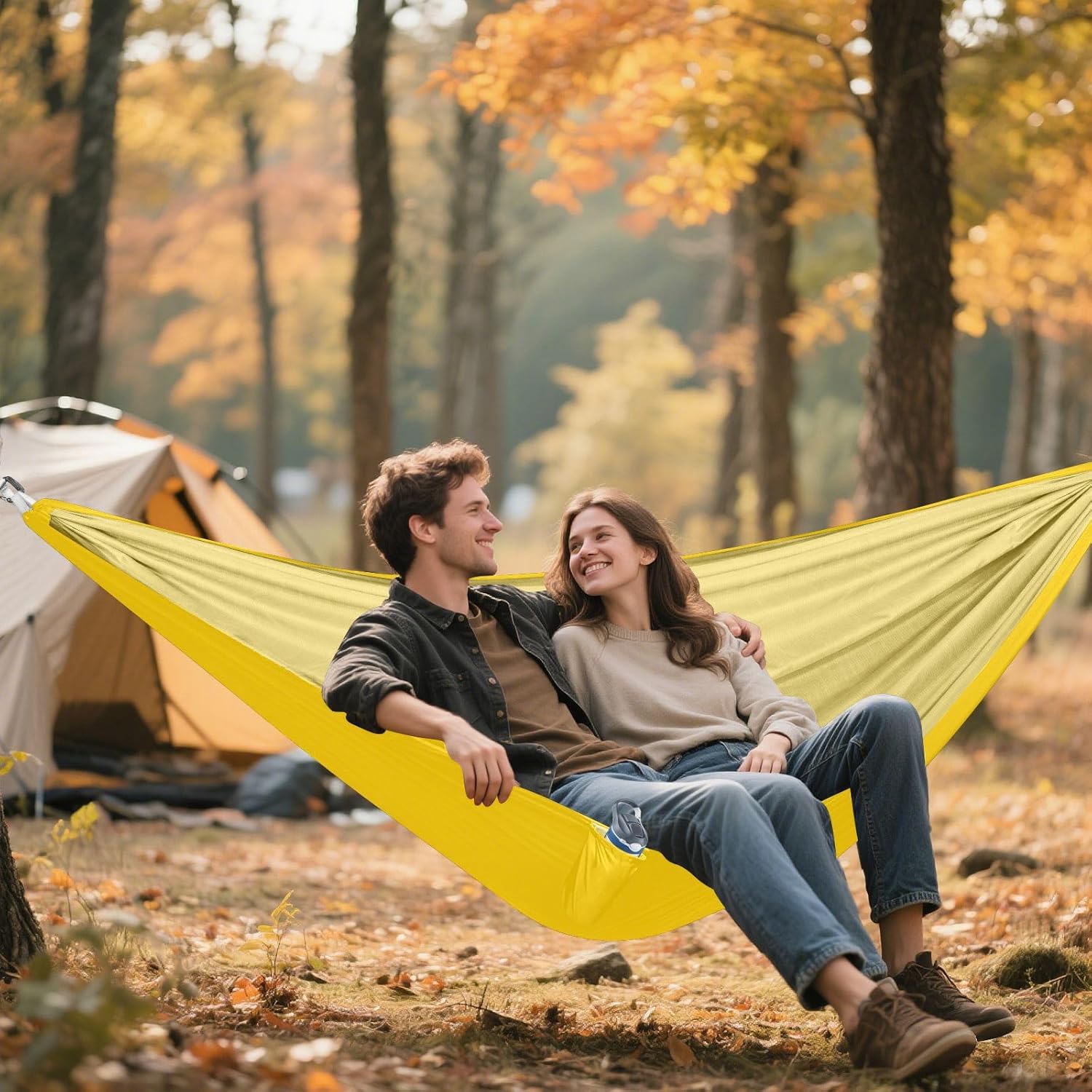 Gold Plain Camping Hammocks Indoor Hammock for Outside Patio Backyard Poolside