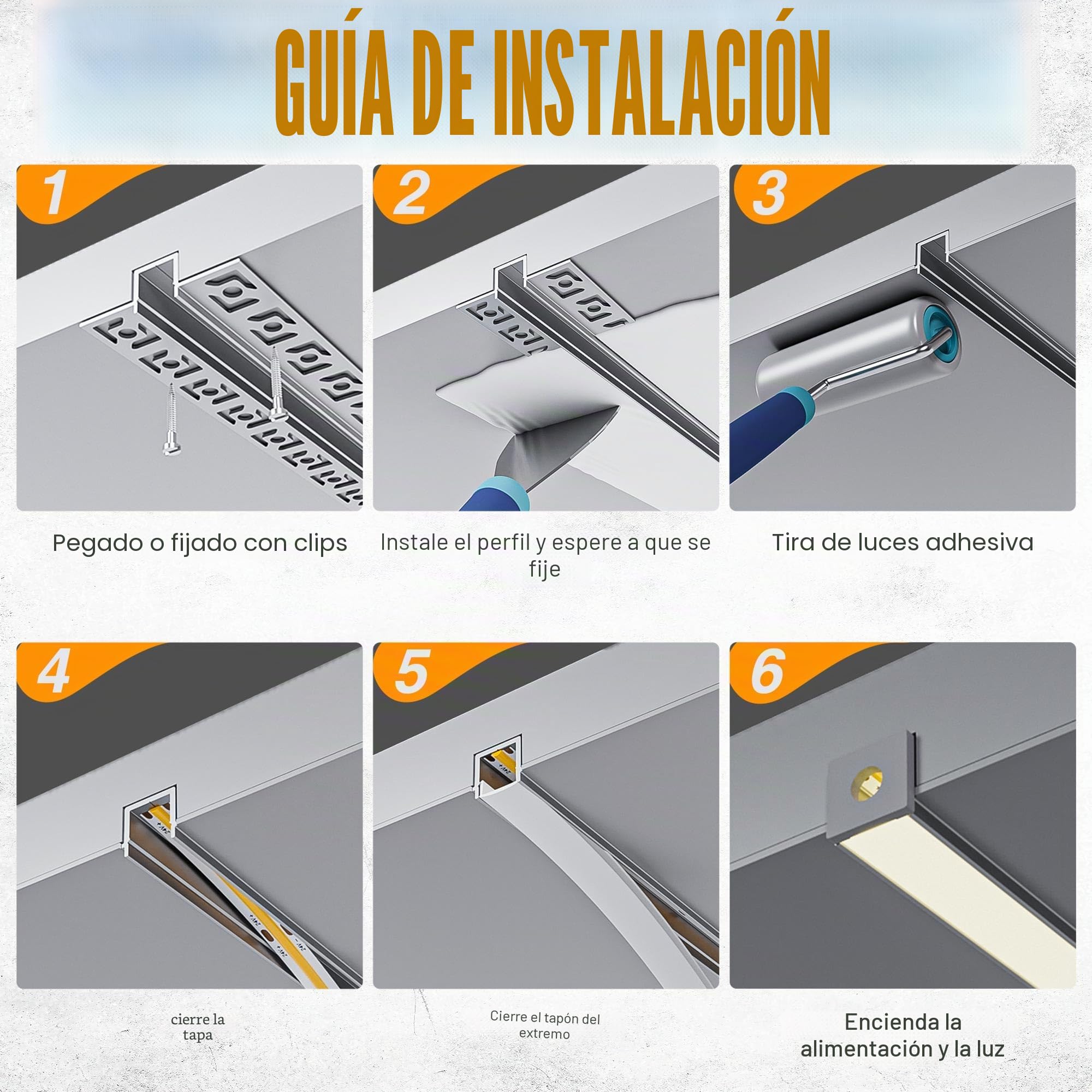 Perfil Aluminio Tira LED, 5 Piezas 2m Perfiles LED Empotrables en Cartón Yeso, Difusor y Canal LED Adecuado para Tiras LED de Hasta 12 mm - Dimensiones 55.5 x 14.9 mm (Sa03, 5*2M (total 10M))
