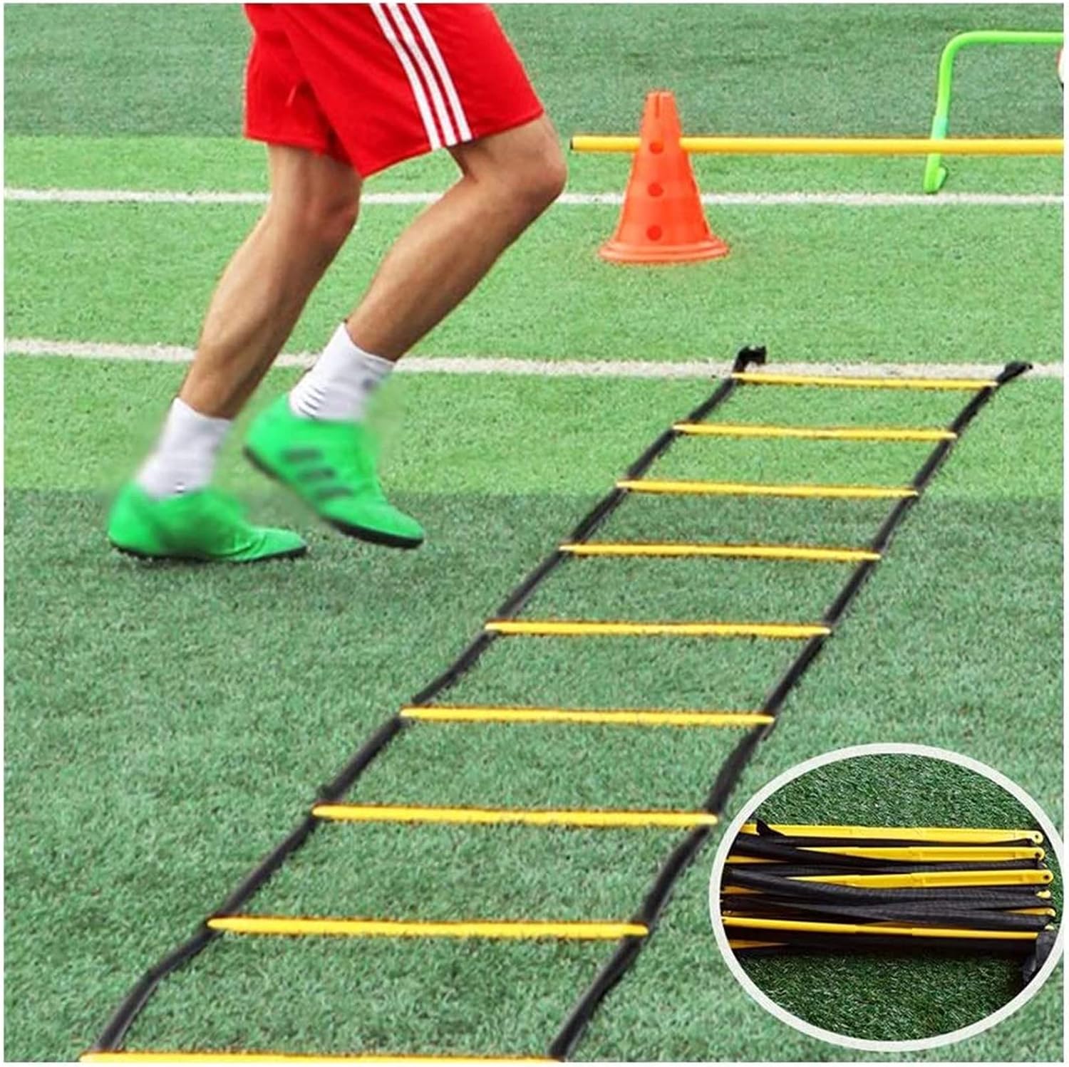 Agility Ladder Multifunction Agile Training Ladder,Fitness Training Set, Fixed Rungs Agility Ladder, for Outdoor Basketball Football Tennis Sports Training(Size:3.4M)