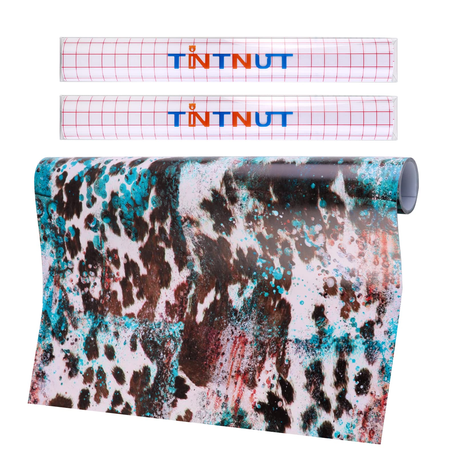 Tintnut Cow Print Permanent Vinyl Roll - 12" x 5ft, Brown Teal Permanent Adhesive Vinyl for Cutting Machine, Home Decor Self Sticker
