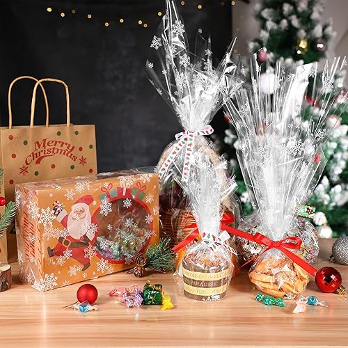 Miniatura 7 de Toyvian Rollo de envoltura de celofán transparente: ancho 16.9 pulgadas de largo 98.4 pies | 2.5 mil de grosor de copo de nieve de Navidad rollo de