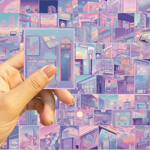 Miniatura 8 de 70 calcomanías de paisaje de anime para adolescentes y niñas, lindas calcomanías de anime japonés para computadora portátil, calcomanías de vinilo