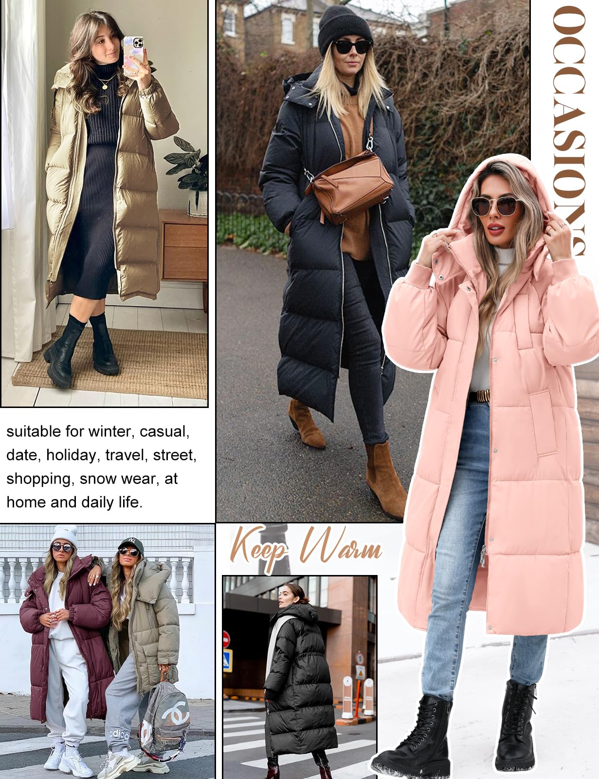 Vancavoo Abrigos de Acolchado para Mujer Chaqueta Larga con Capucha de Invierno Cálido y Elegante Coat Abrigo Largo Gruesa para Exteriores