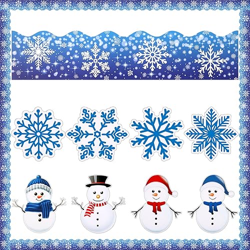 Miniatura 1 de Outus Juego de 71 bordes de tablón de anuncios de Navidad, incluye bordes festoneados de copo de nieve para tablón de anuncios, coloridos copos de