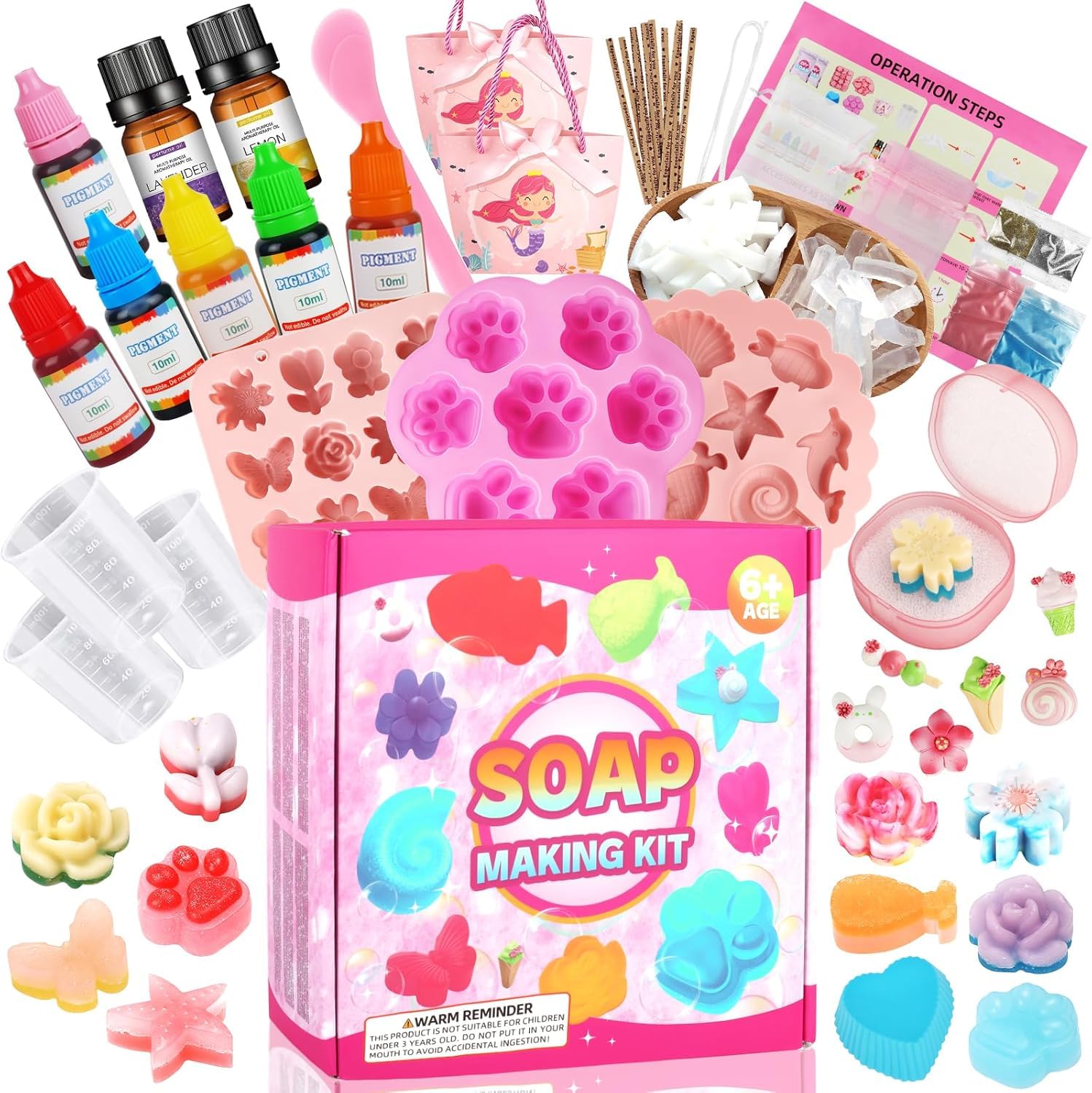 USHOP Sapone fai da te per bambini, 500 g, sapone con stampi, sacchetto regalo e strumenti fai da te, set per adulti, compleanno per bambini, regalo di Natale