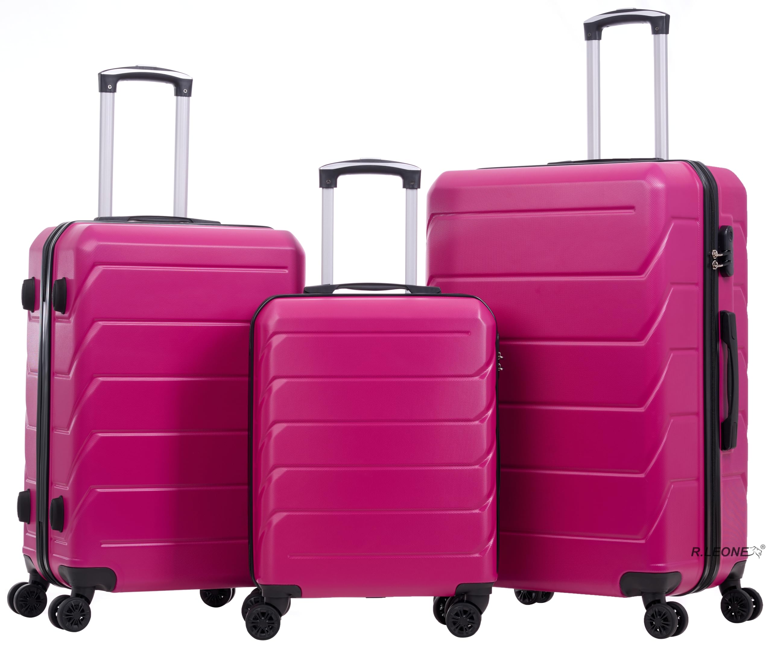 R.Leone Valigia da 1 Fino a Set 3 Bagaglio a mano 55x40x20 Ryanair, Medio, Grande Ultra Resistente Trolley rigido leggero 8 ruote in ABS 2220 (Fucsia, S Bagaglio a mano)