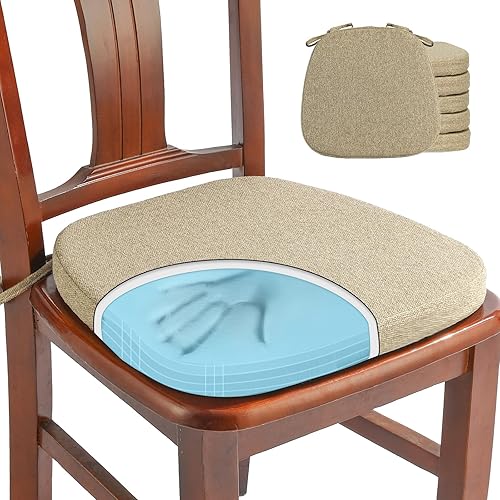 Paquete de 6 cojines de espuma viscoelástica para sillas de comedor, de lino original de 16 pulgadas, cómodos cojines de asiento antideslizantes