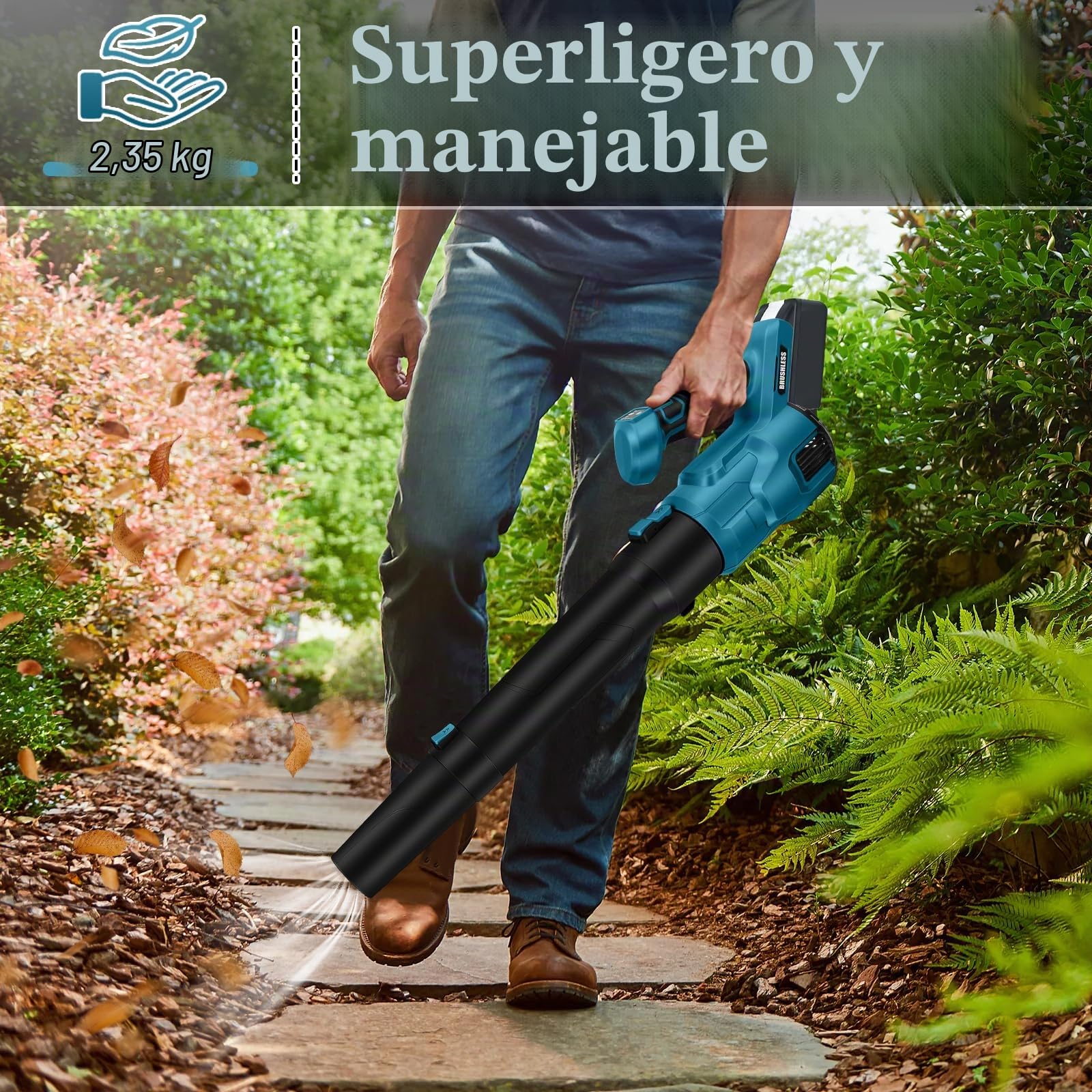 Soplador De Hojas Inalámbrico Compatible con Makita 18 V Batería(sin Batería), Motor Sin Escobillas, 3 Velocidades Ajustables hasta 52 M/s, Soplador De Hojas Manual para El Cuidado del