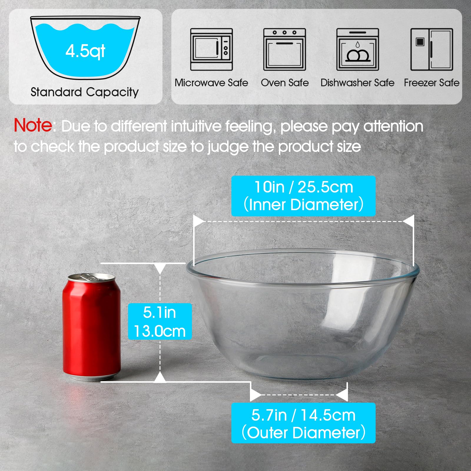 Snapklik.com : NUTRIUPS 4.5 Quart Large Glass Mixing Bowl
