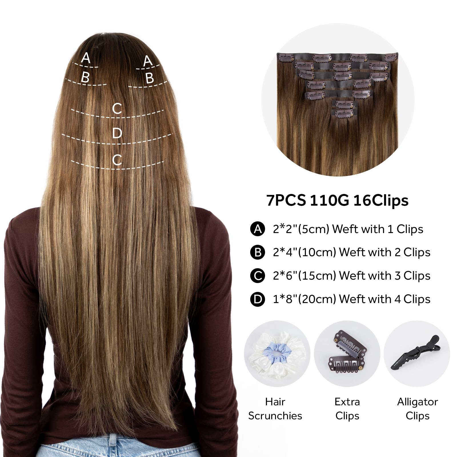 SOBEAUTY Clip in Hair Extensions, 100% Real Human Hair Remy Natural Volume Hair Extensions - Image 2