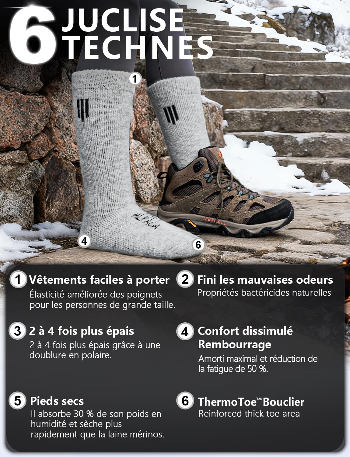Juclise Calcetines de lana de alpaca para hombre y mujer, calcetines térmicos gruesos para clima frío, ideales para caza y senderismo, absorben la humedad