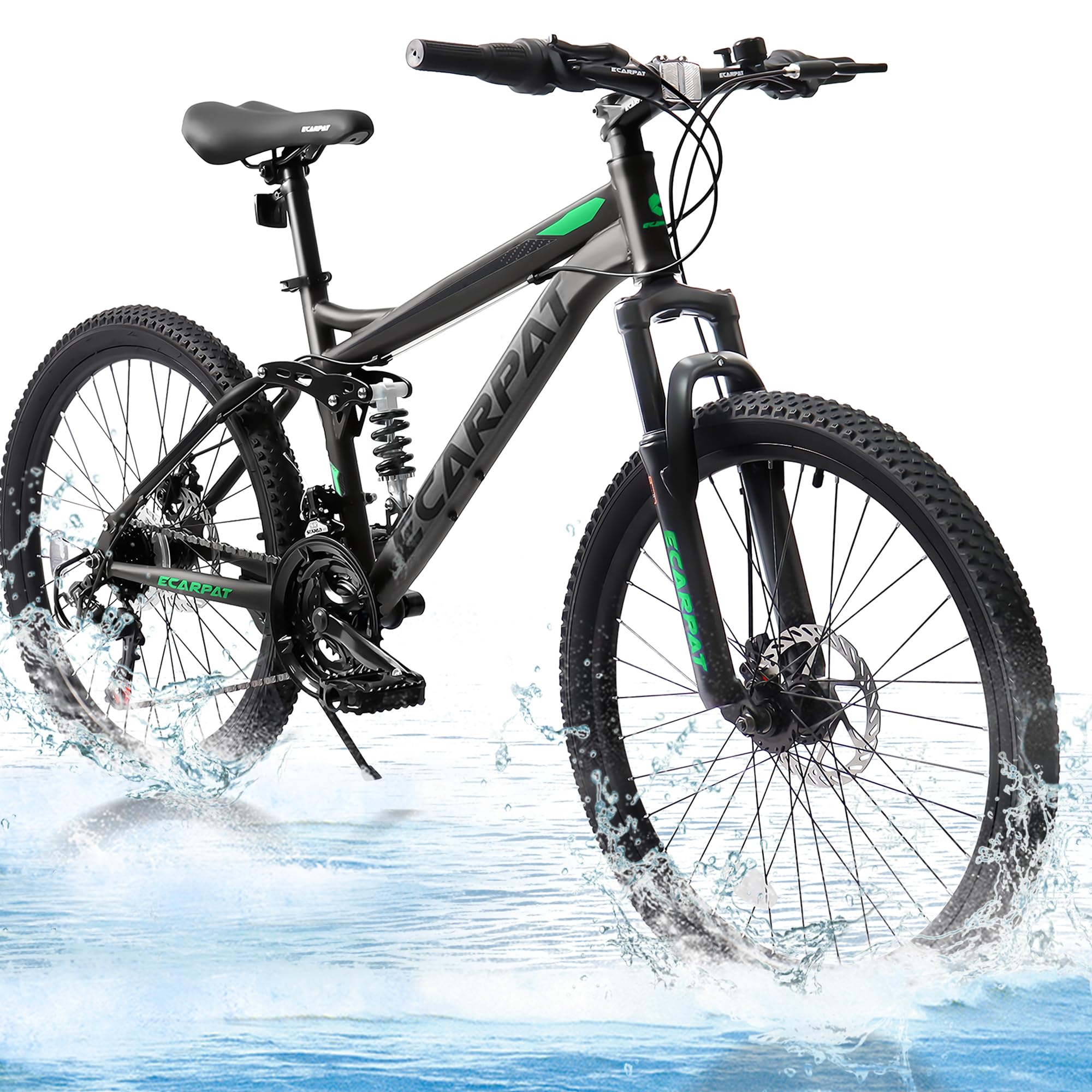 Ecarpat Mountain Bike 24 26 27.5 Inch, Dual Full Suspension Mens Womens Bike, 21 Speeds Dual Disc Brake Carbon Steel Bike, Boys Mens Mountain Bike for School Work Summer Camping, Birthday Gift Choice
