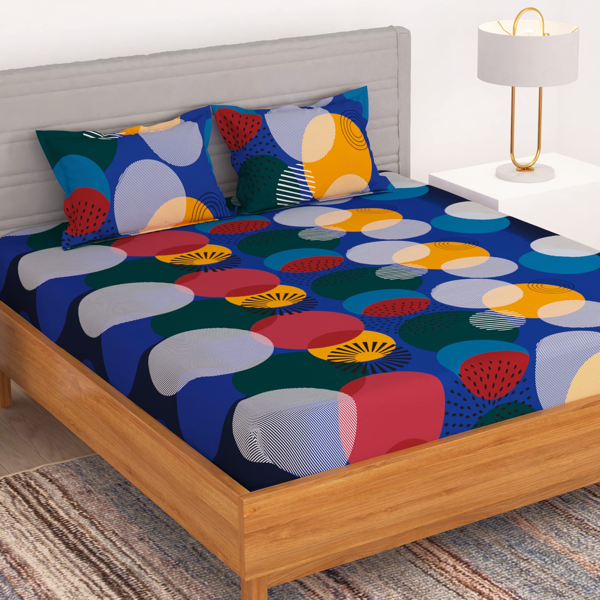BEDSPUN Bedsheet for Double Bed Set of 1 Microfiber Bedsheet with 2 King Size Pillow Cover, Blue Bed Sheet Abstract Design, bedsheets : 220 x225 cm, Pillow: 40x60 cm, Perfect for Home Decor & Gifting
