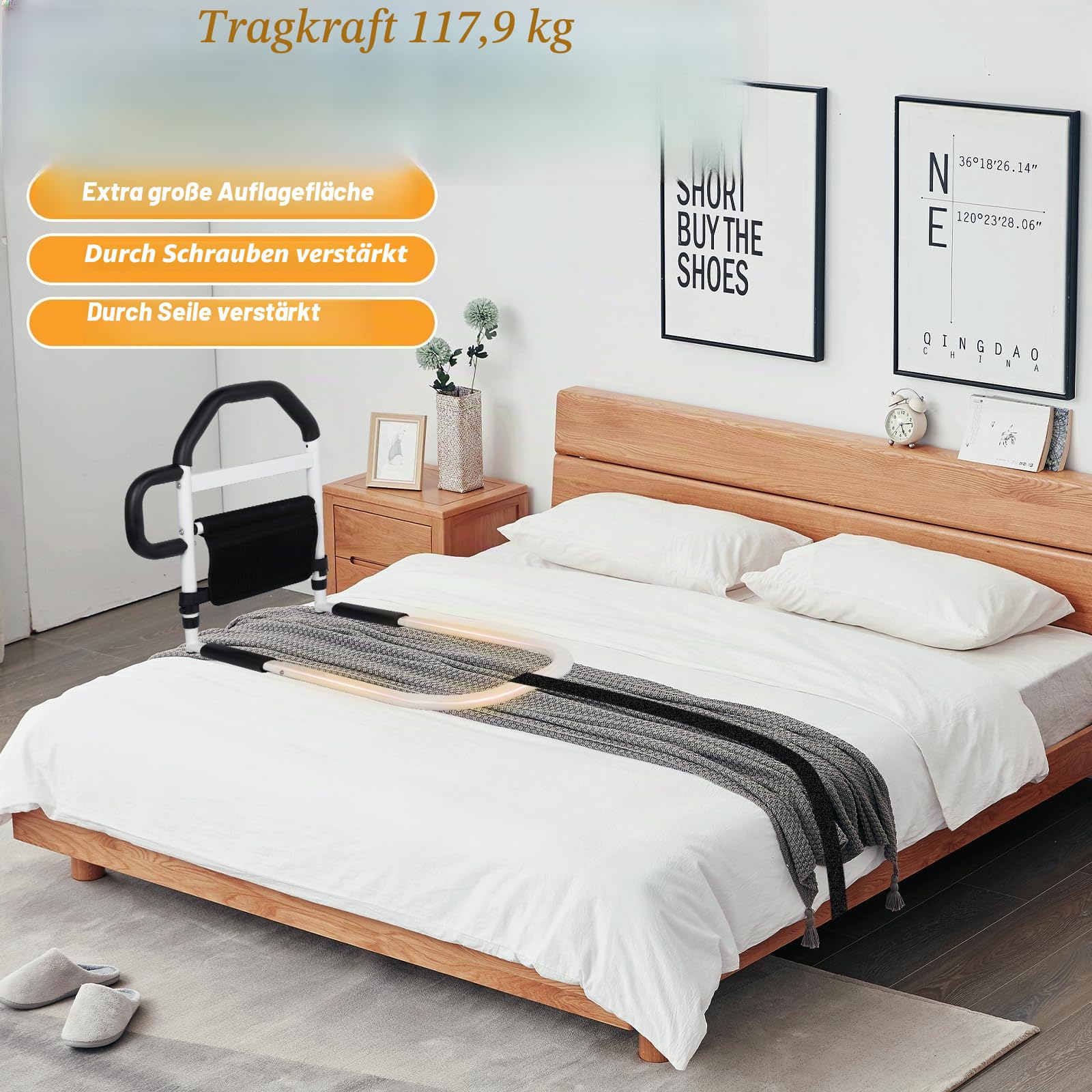 Standing Aid Bed for Seniors mit Licht & Aufbewahrungstasche, Grab Bars for Seniors, Height-Adjustable Grab Bar for Seniors, Safety & Stability, Suitable for Elderly, Disabled, Pregnant Women-Upgrade