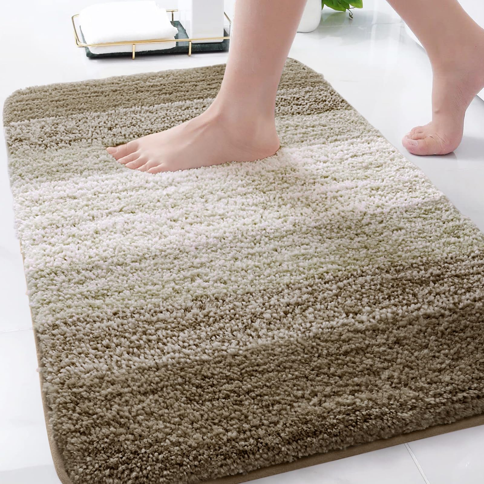 Arotive Microfiber Bathroom Rugs, Shaggy Soft and Absorbent Bath Rug, Non-Slip, Thick Plush Machine Washable Dry Bath Mats for Bathroom, Tub and Shower, 34x21, Coffee, Rectangular