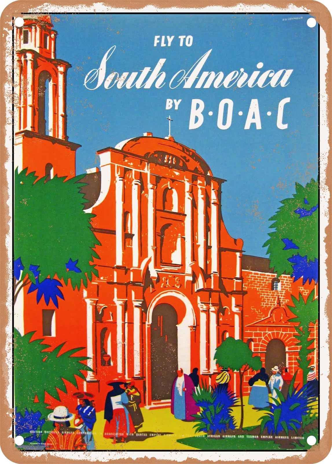 METAL SIGN - 1950 Fly to South America by BOAC Vintage Ad home decor