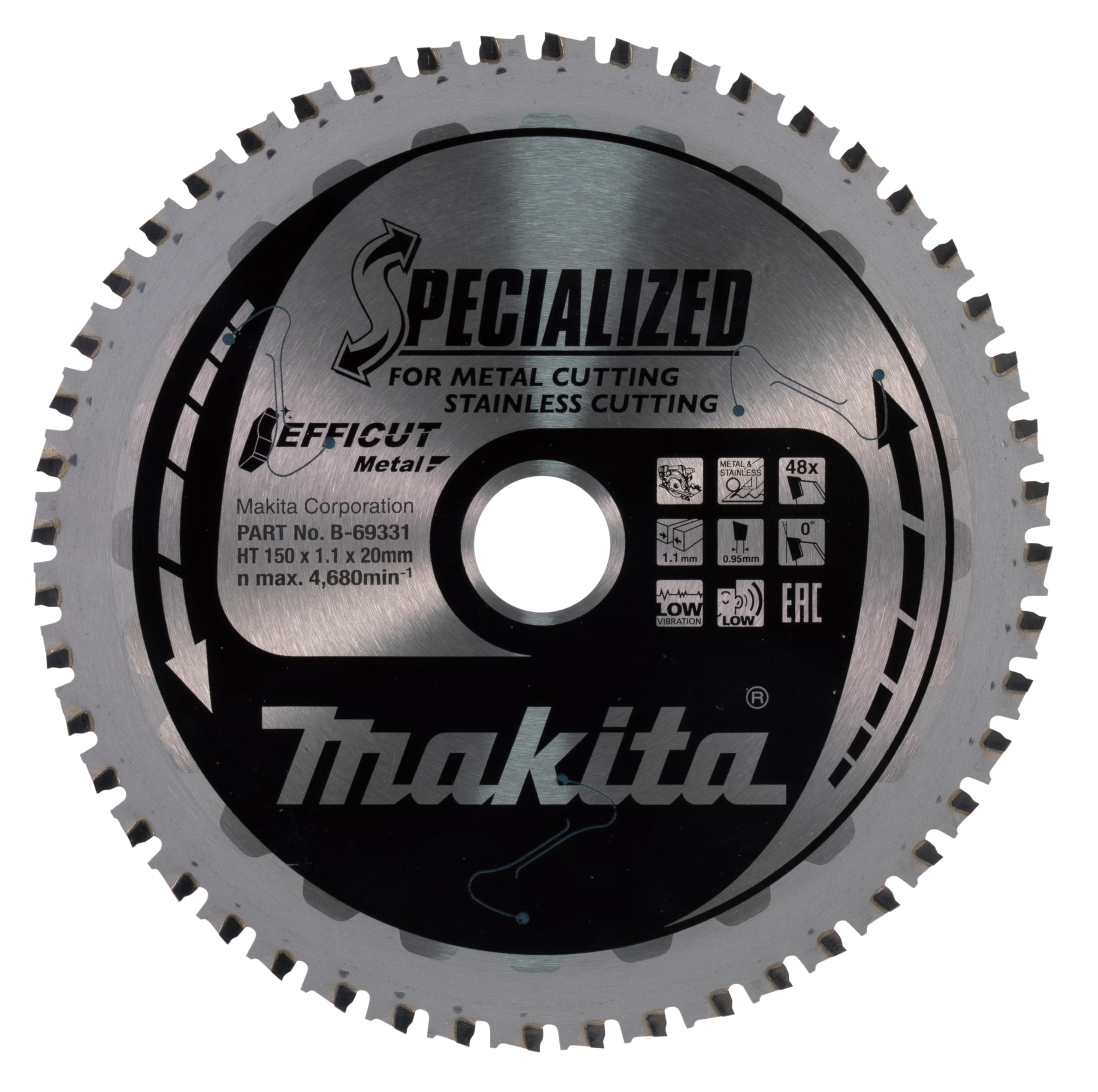 Makita B-69331 Lama Efficut TCT Sega Circolare 150x20mm • 48 Denti 1,1mm Metallo