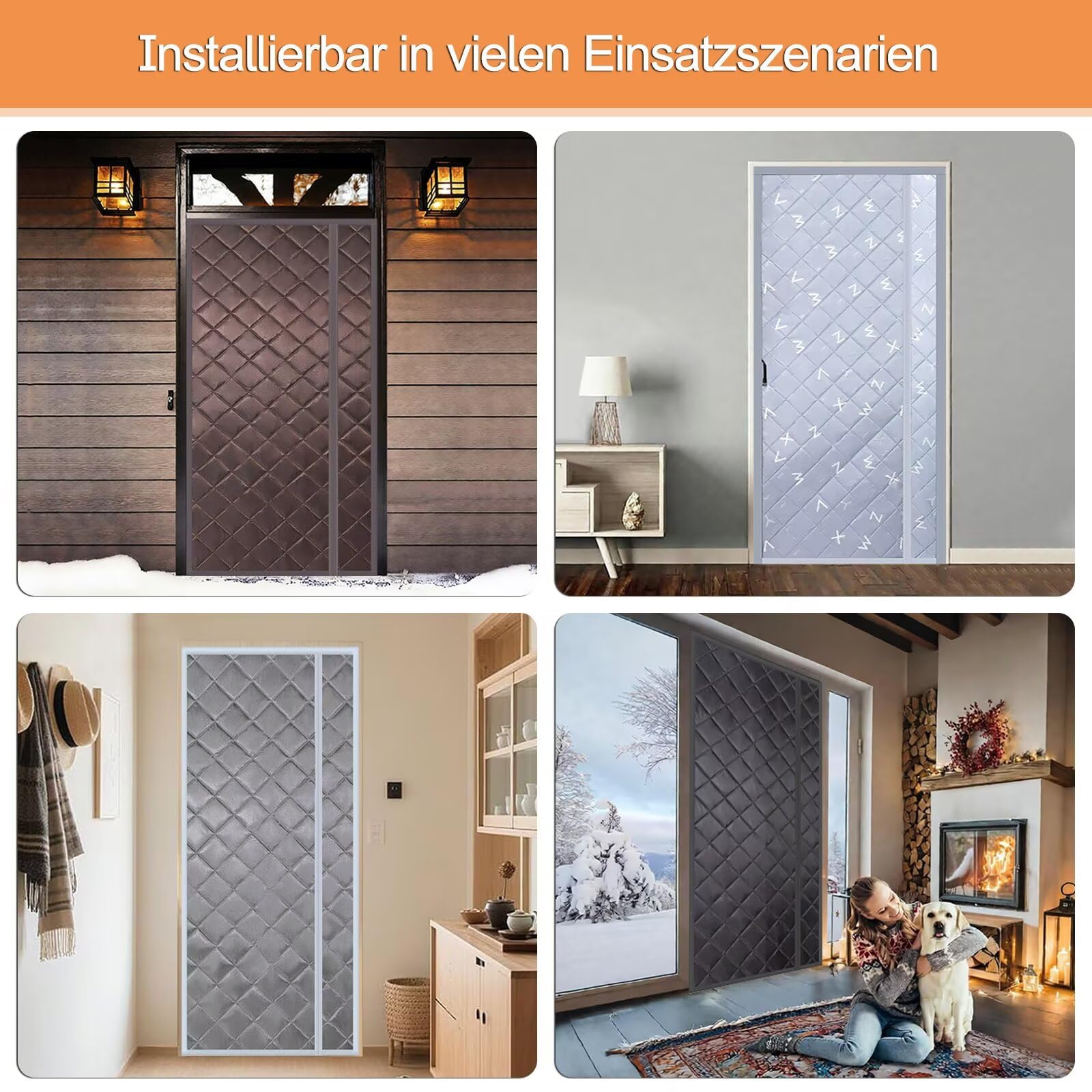 Wärmeschutzvorhang 110x220CM, Kälteschutz warm Hitzeschutz Magnetvorhang Tür Automatisches SchließEn Frei Magnetisch, für Schlafzimmer,Drinnen und Draußen- Grau mit Seitenöffnung