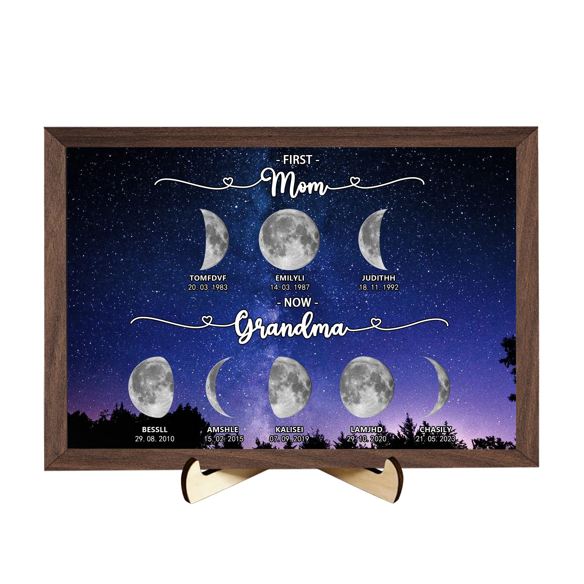 Kkiioexx Style 1 Personalized Moon Phase Art Frame Plaque,Custom Real Moon Phase Picture Sign With Name Date,Mothers Day Birthday Gifts For Mom Grandma Home Decor