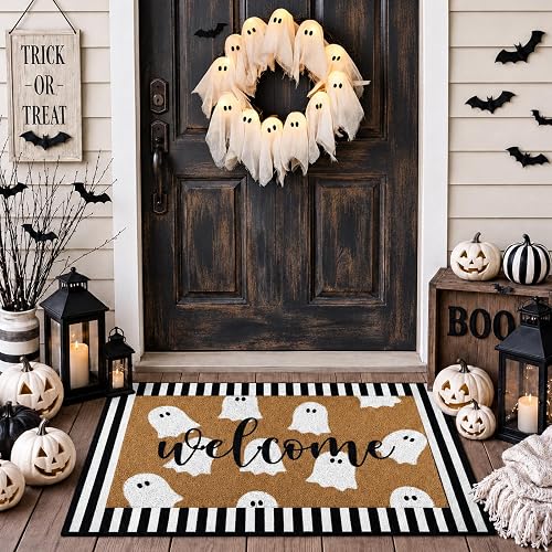 Tinideya 2 Pcs Halloween Door Mat Outdoor Layered Ghost Welcome