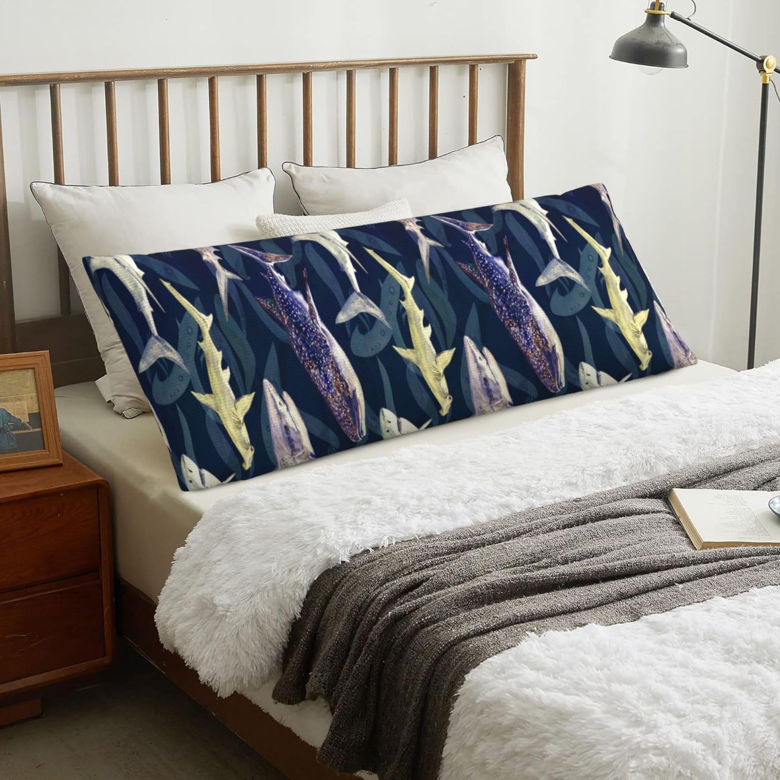 Shark Whale Marine Life, Body Pillow Cover with Zipper,Long Body Pillowcase 20 x 60 in