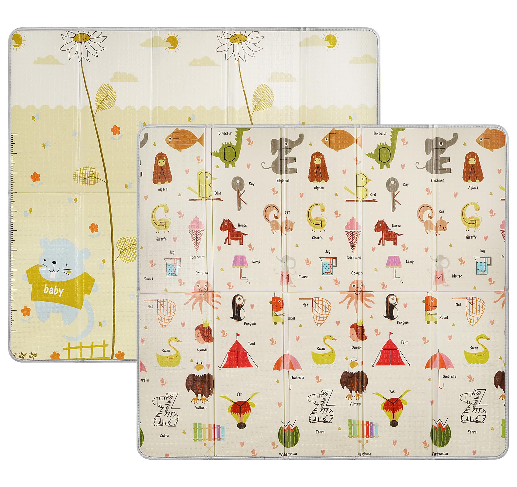 Truevaste Krabbelmatte Baby 180x200x1,5cm, Groß Faltbare Spielmatte Weicher Dämpfender Isolierung Wasserfeste rutschfeste Bodenmatte für Innen Außen,Strapazierfähiger Spielteppich für Kinder,Stil C