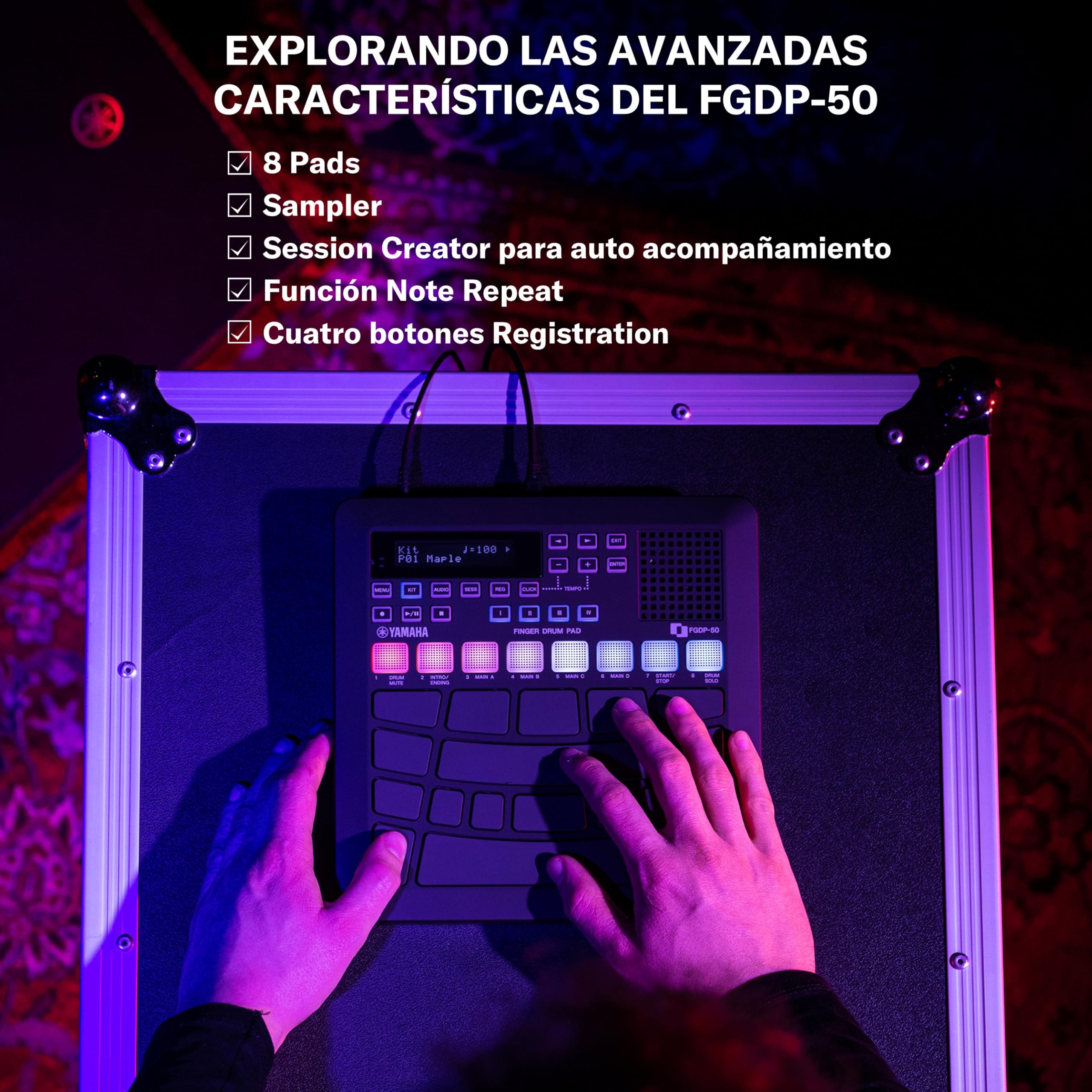 YAMAHA FGDP-50 Finger Drum Pad – Pad de Batería Electrónico Avanzado, Pads Ultra Sensibles, 48 Kits Preestablecidos, 1.500 Sonidos, Altavoz Incorporado, USB MIDI/Audio, Batería Recargable, Entrada AUX