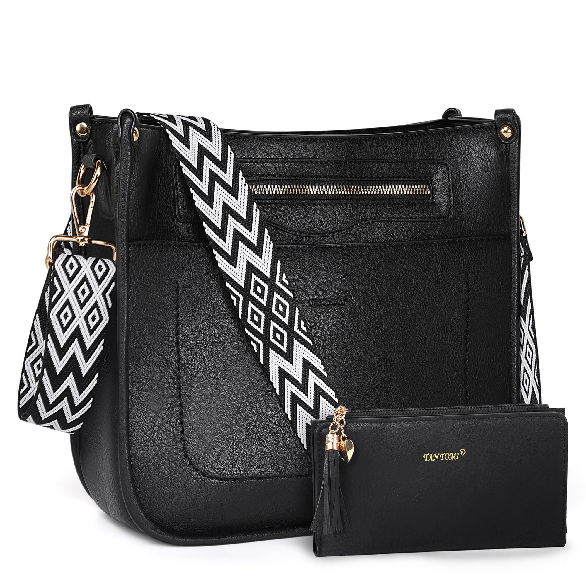 TANTOMI 2PCS Crossbody Bags for Women, Vegan Leather Purses for Women, Hobo Handbags Wallet Set with Adjustable Guitar Strap