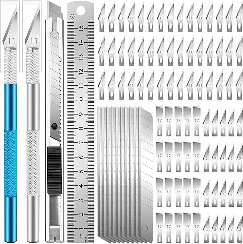 Jetmore Paquete de 94 cuchillos Exacto para manualidades, 2 juegos de cuchillos Exacto de precisión, 80 cuchillas de cuchillo Exacto #2#11#17 con