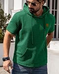 AIYINO Men's Hoodies Pullover Casual Short Sleeve Drawstring Waffle Knit Hooded Sweatshirt with Kanga Pocket