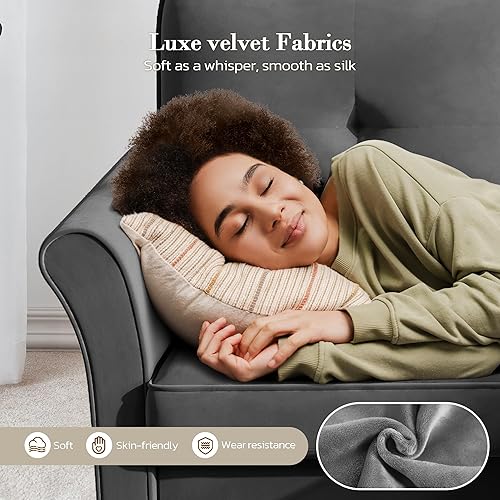 Miniatura 7 de Sofás para sala de estar, sofá modular de terciopelo de 83 pulgadas con otomana móvil, moderno sofá seccional pequeño de mediados de siglo, sofá en