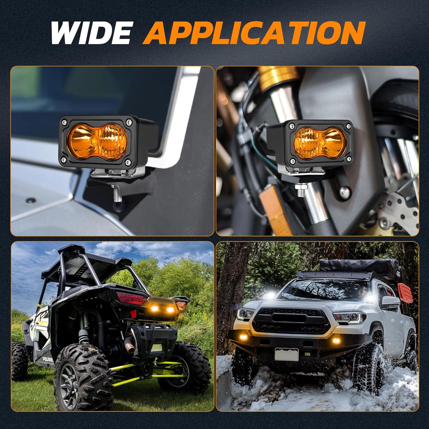 Amber LED Pods, Rfroad Lighting 3 Inch 40W LED Chase Light Ditch Lights Spot Flood Combo Small LED Pods Light Fog Lights LED Cubes 2 Packs for Motorcycle Truck UTV SUV ATV Dirt Bike Boat Offroad