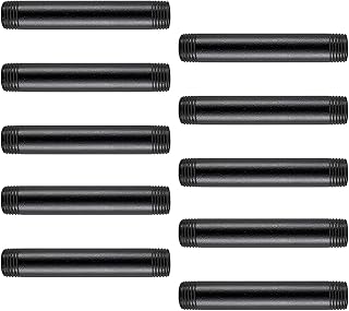 10 Pack 1/2 Inches × 10 Inches Black Malleable Iron Cast Pipe Fitting, Malleable Cast Iron Pipe Nipple, For DIY Decor or Industrial Vintage Style