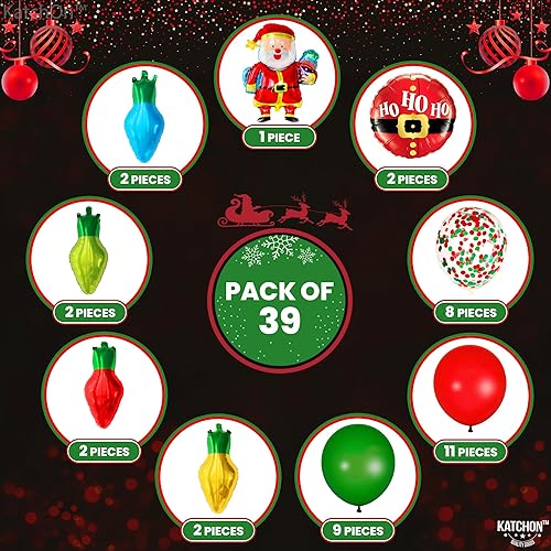 Miniatura 2 de KatchOn, Juego de globos de Navidad de Papá Noel y bombillas, paquete de 39  Globos de luz de Navidad para decoraciones de fiesta de Navidad  Globo