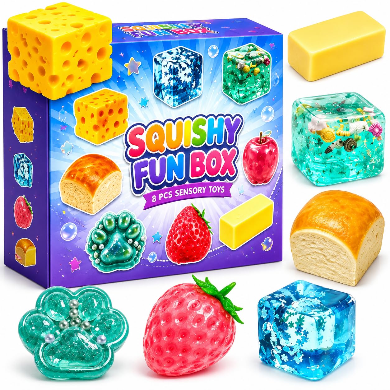 8-Piece Squishy Set, Mystery Box, Blind Box Malt Sugar, Creative Slow-Return Squishy, Party Gift, 8 Stress Relief