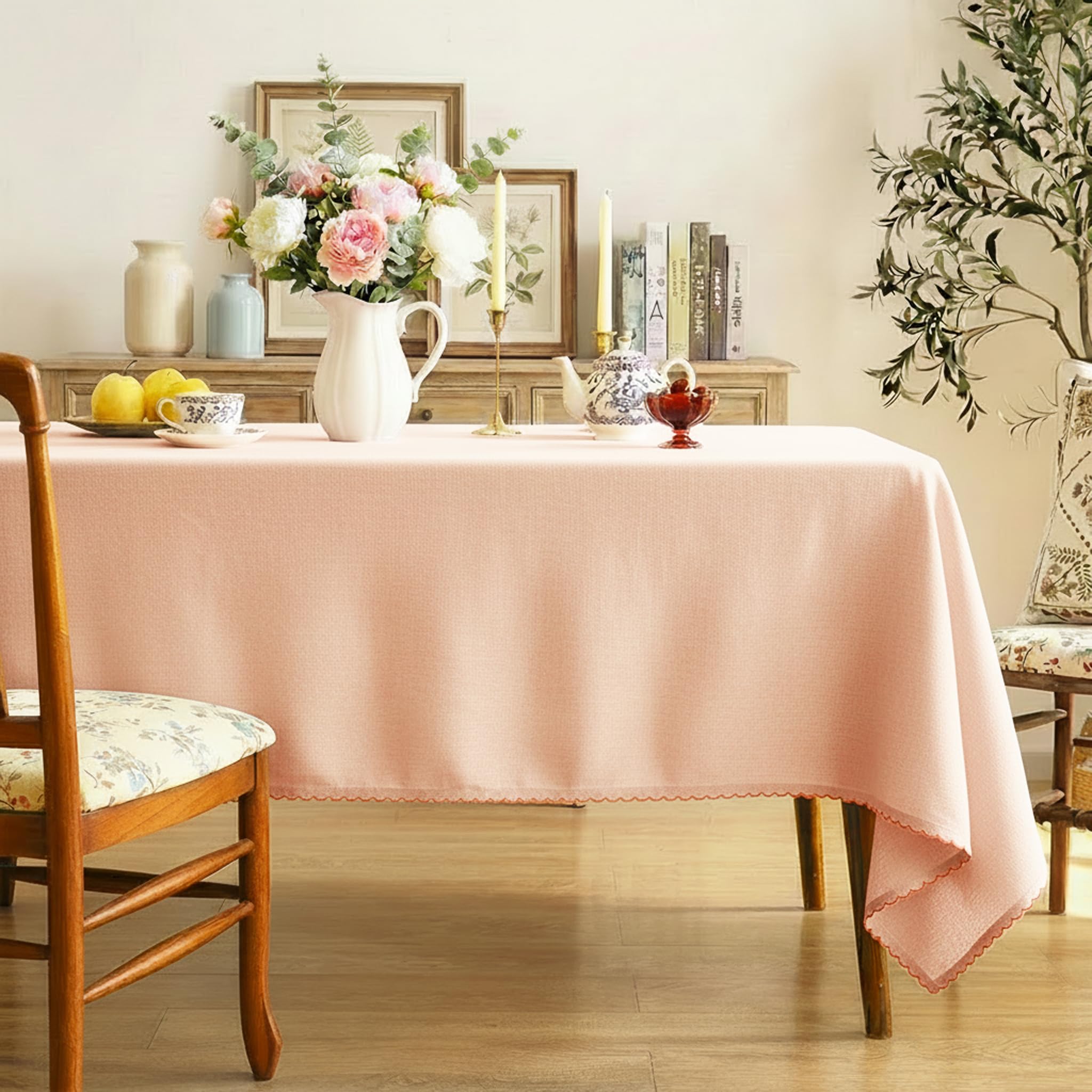 Embroidered Edge Trim Tablecloth - (100% Cotton) 8 Seater Rectangle Tabelcloth- Rust Orange-image-12