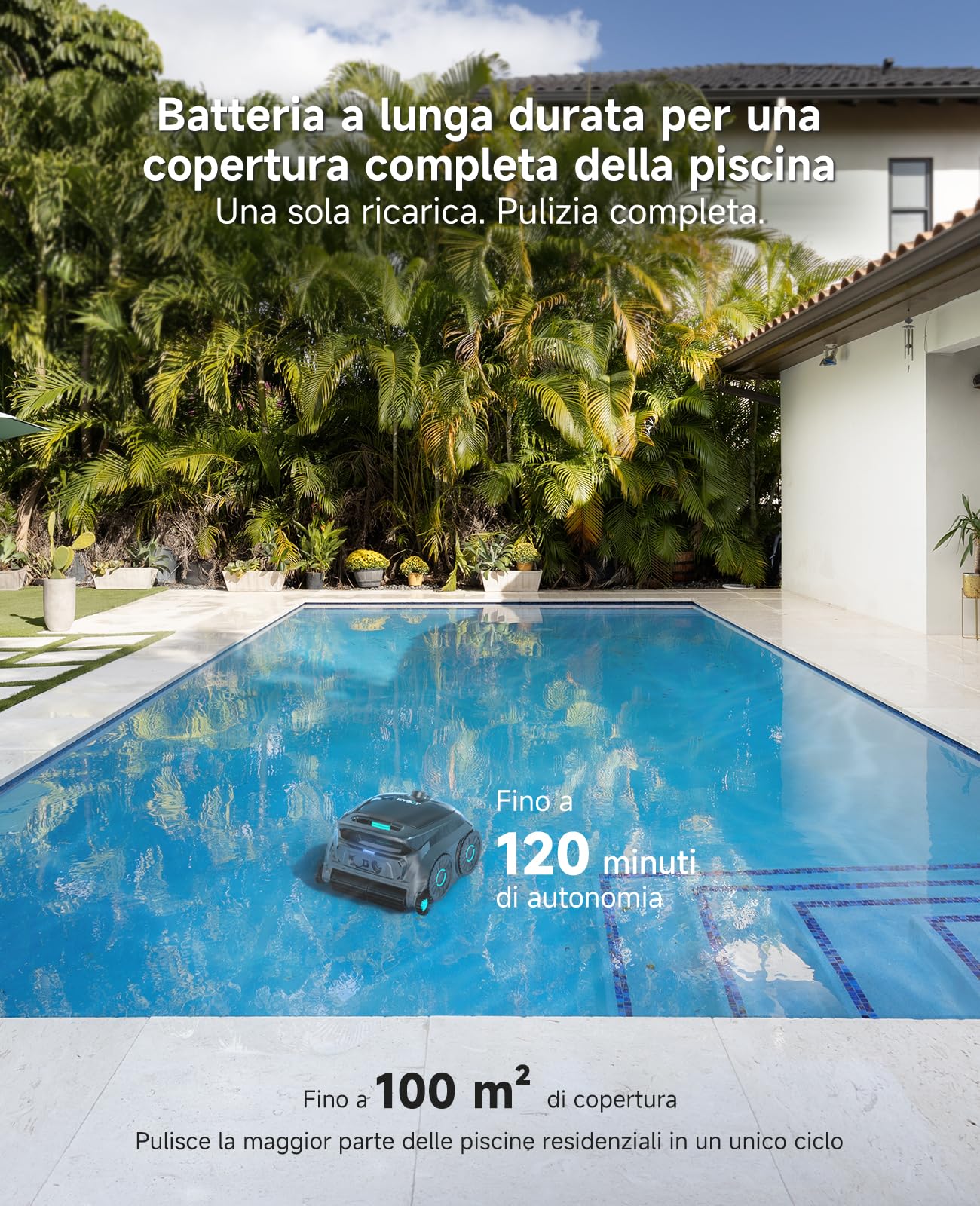 WYBOT OS600 Robot Piscina, Senza Fili, Pulizia Fondo E Pareti, Autonomia 120 Min, Navigazione Intelligente, Parcheggio Automatico, per Piscine Interrate E Fuori Terra, Verde Grigiastro