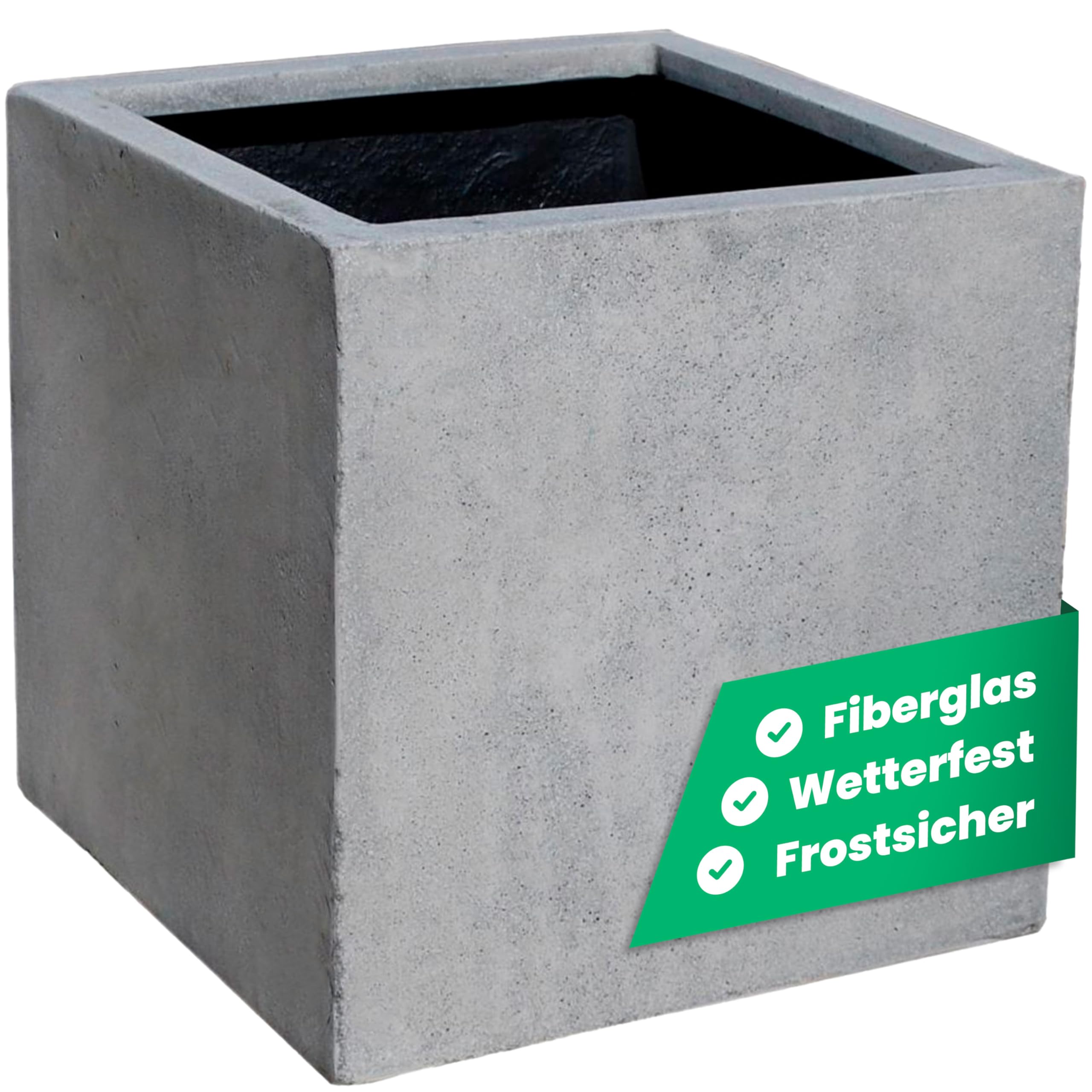 VIVANNO Pflanzkübel Fiberglas Block Frostsicher - 50x50x50 cm - Beton-Design Grau - Blumenkübel Quadratisch für Draußen und Drinnen